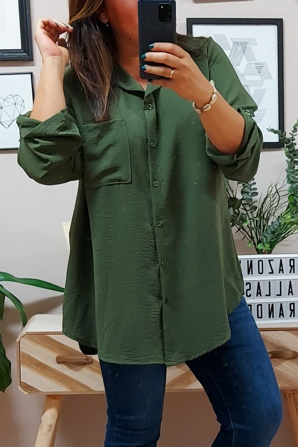 Camisa Larga Basic Kaki