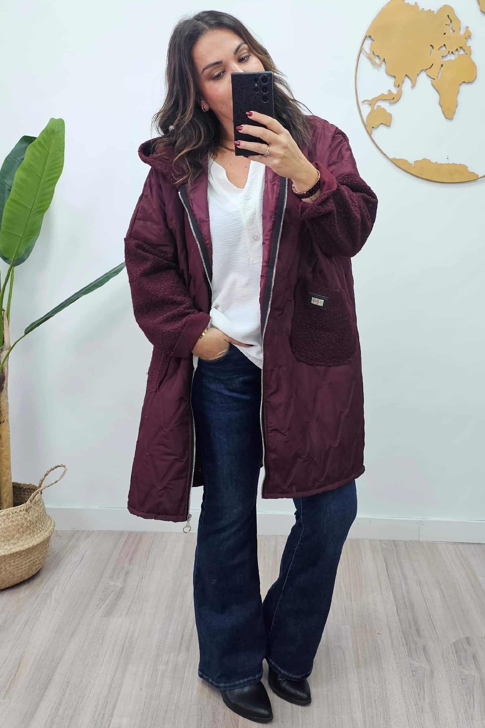 Abrigo Largo Combinado Burdeos