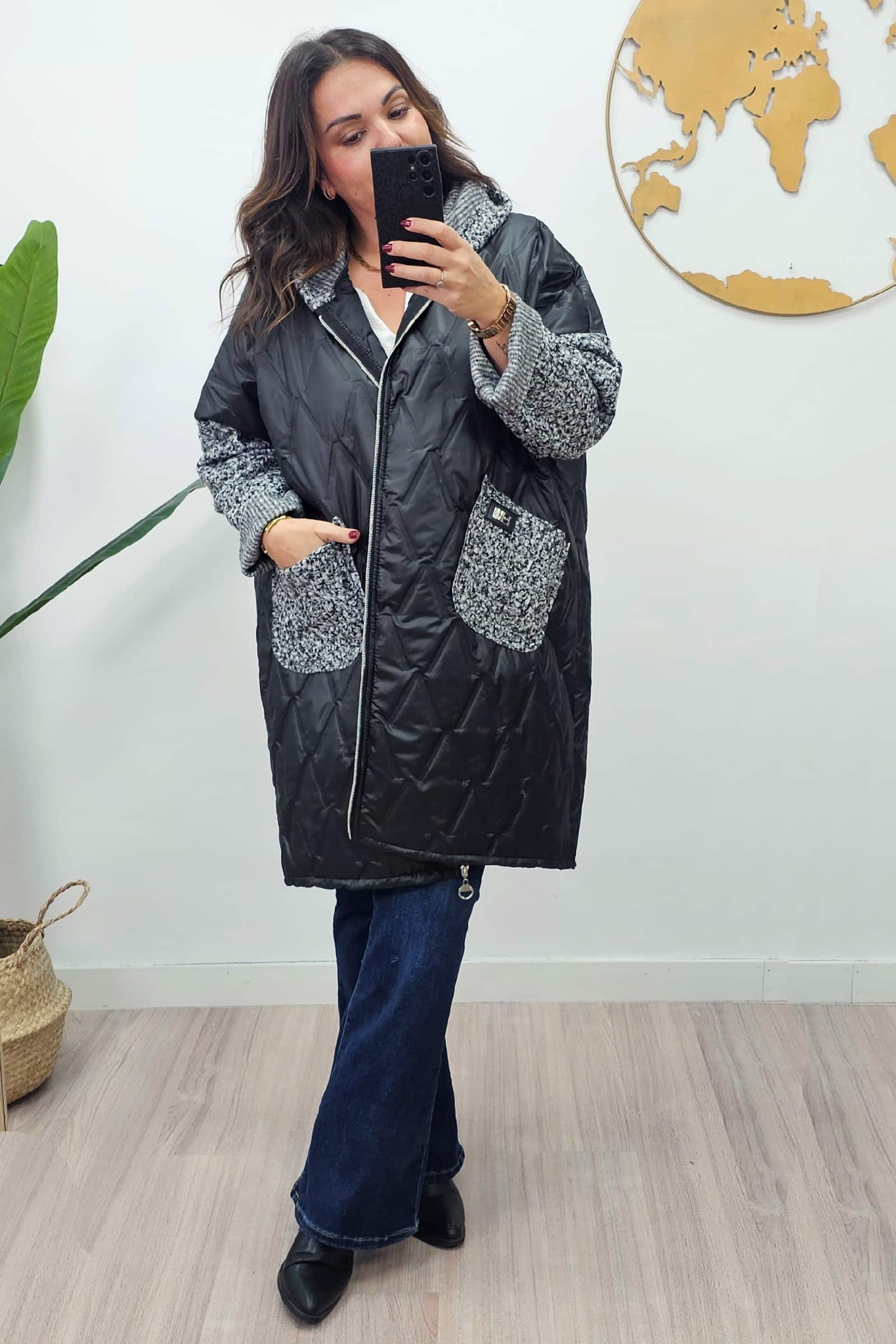 Abrigo Largo Combinado Negro