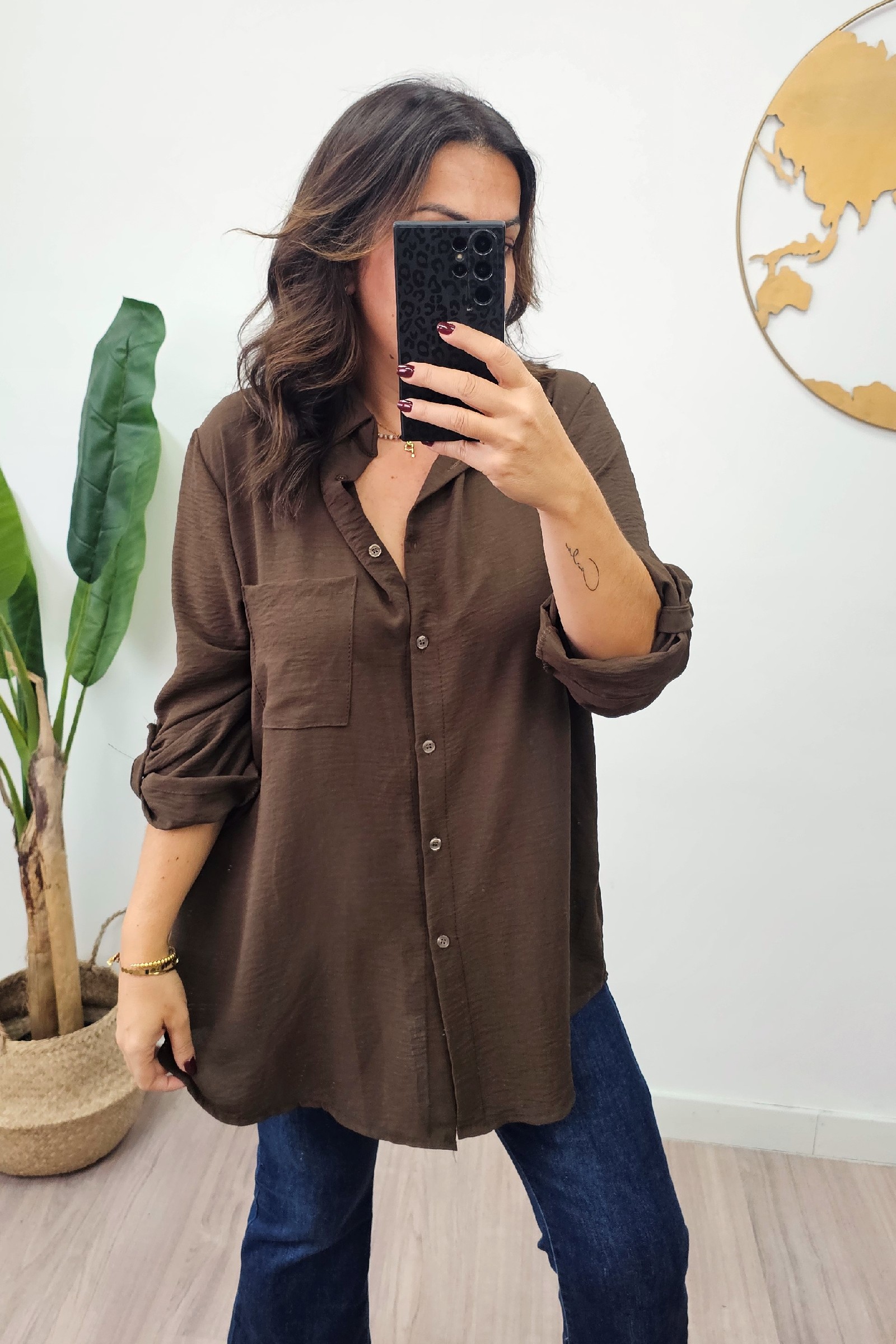 Camisa Larga Basic Marron